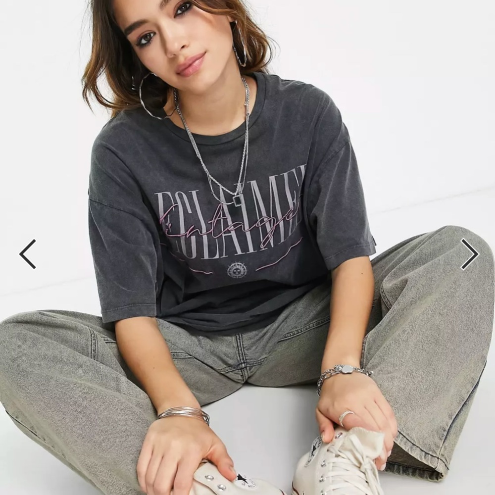 Reclaimed Vintage oversized T-shirt with logo print in washed charcoal